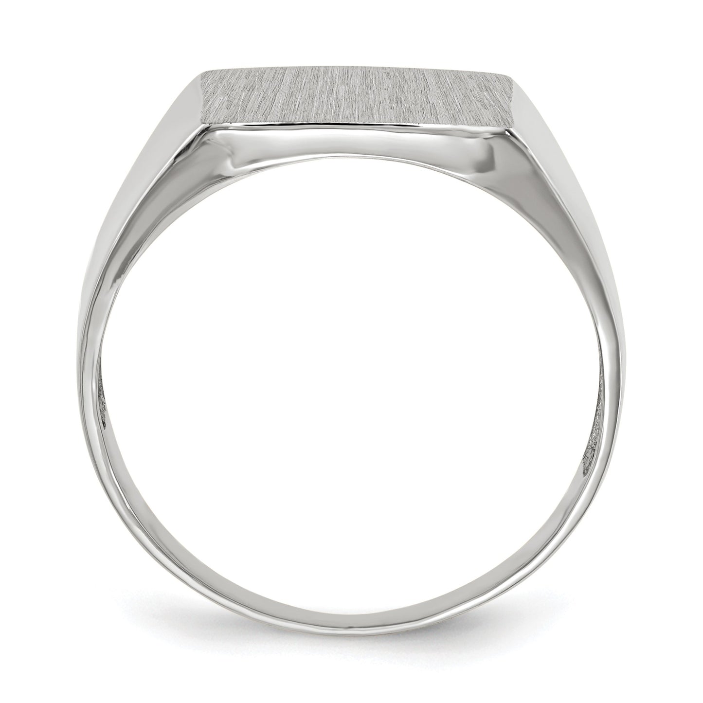 14k White Gold 13.0x13.5mm Square Open Back Satin Mens Signet Ring