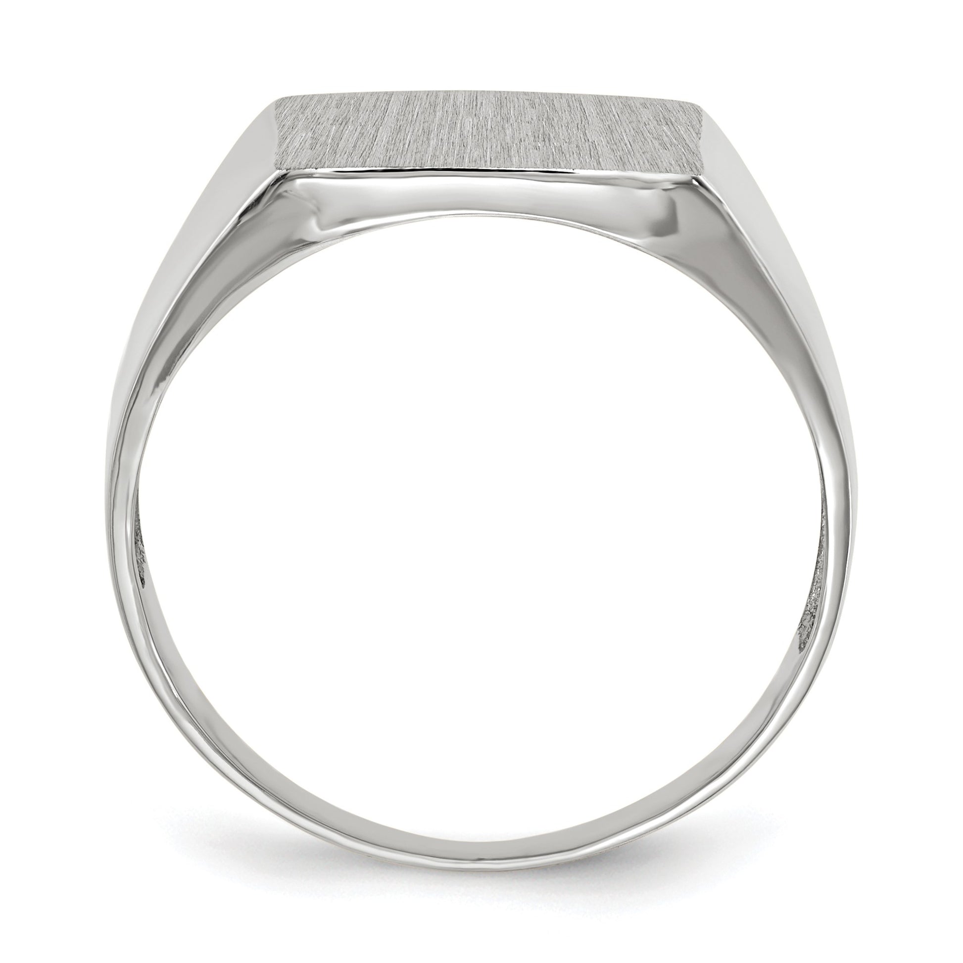 14k White Gold 13.0x13.5mm Square Open Back Satin Mens Signet Ring