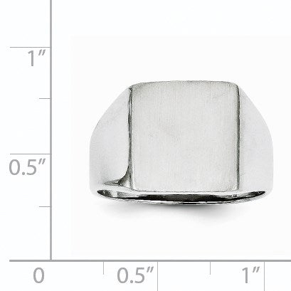 14k White Gold 13.0x13.5mm Square Open Back Satin Mens Signet Ring