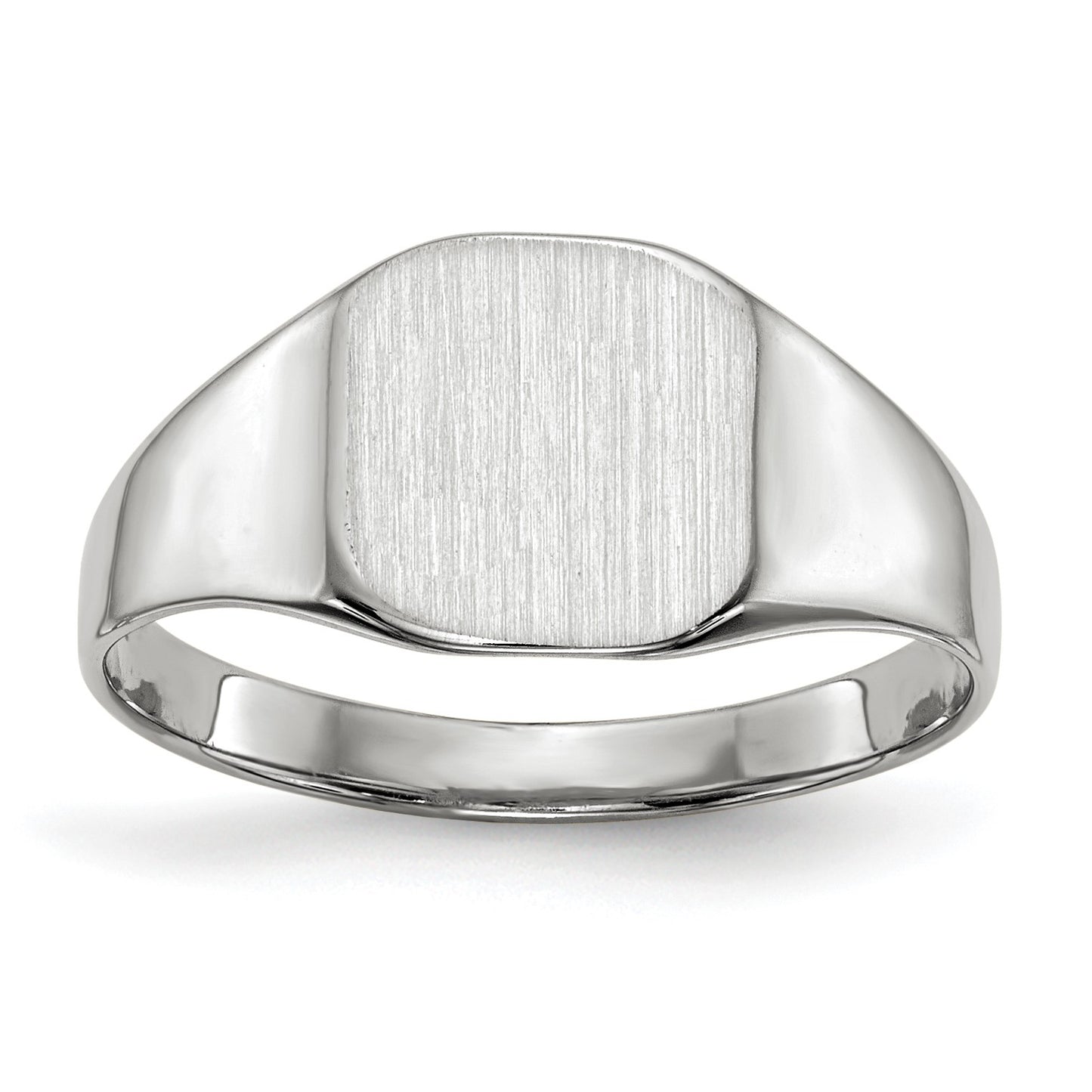 14k White Gold 8.5x8.5mm Cushion Closed Back Signet Ring