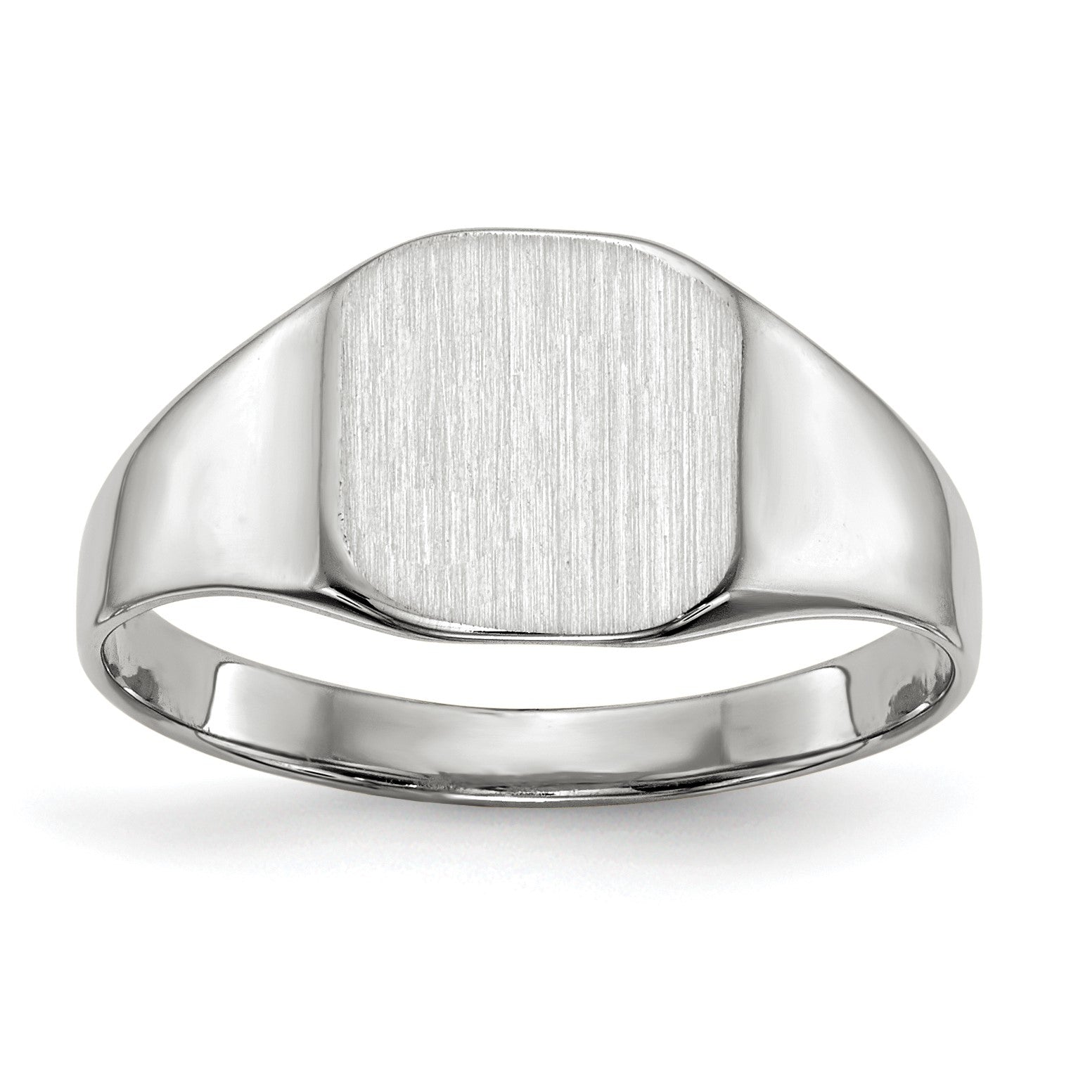 14k White Gold 8.5x8.5mm Cushion Closed Back Signet Ring
