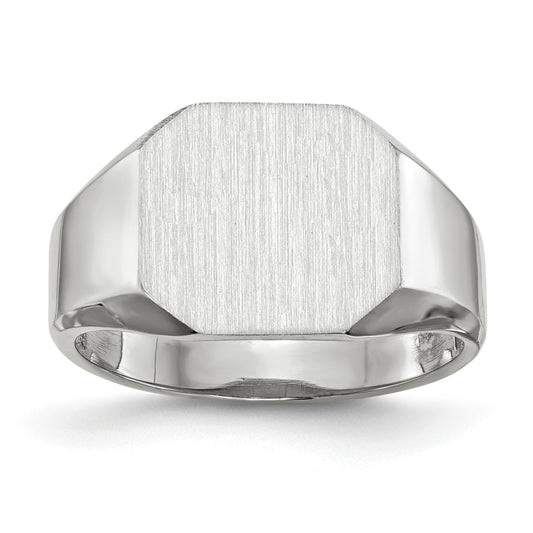 14k White Gold 11.0x10.5mm Octagon Closed Back Mens Signet Ring