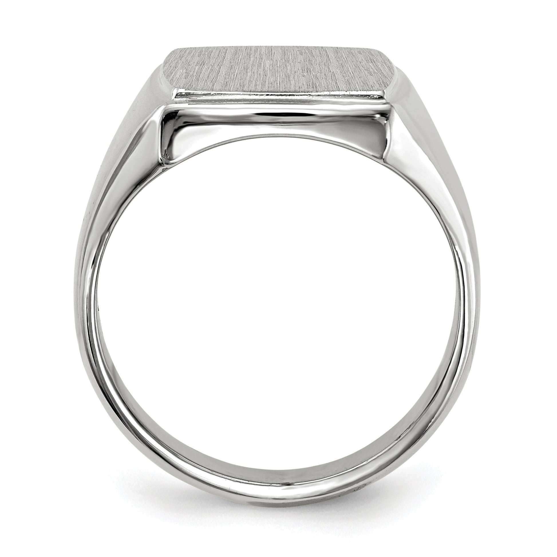 14k White Gold 13.0x15.0mm Rectangle Closed Back Mens Signet Ring