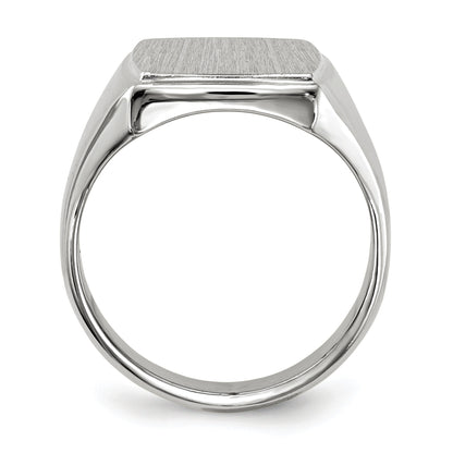 14k White Gold 13.0x15.0mm Rectangle Closed Back Mens Signet Ring