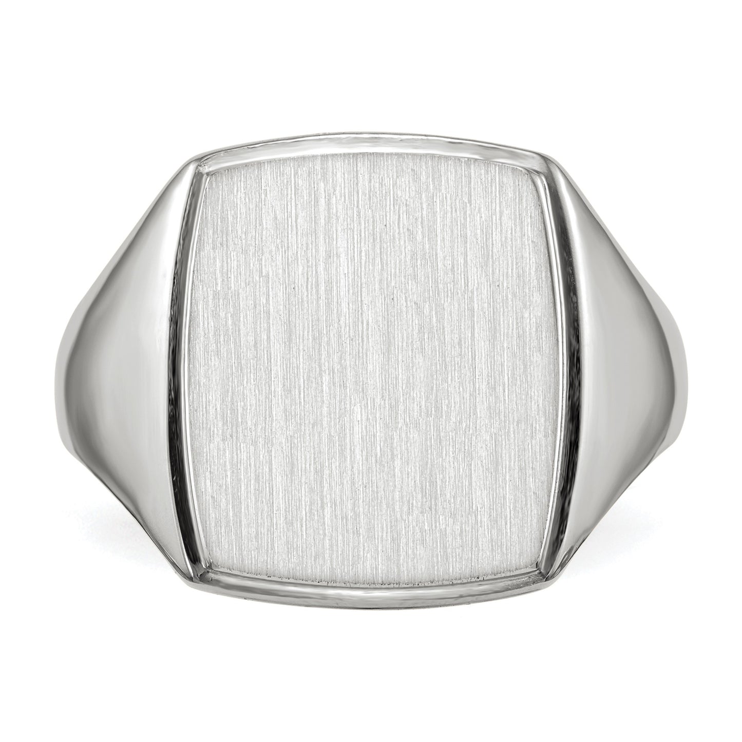 14k White Gold 13.0x15.0mm Rectangle Closed Back Mens Signet Ring