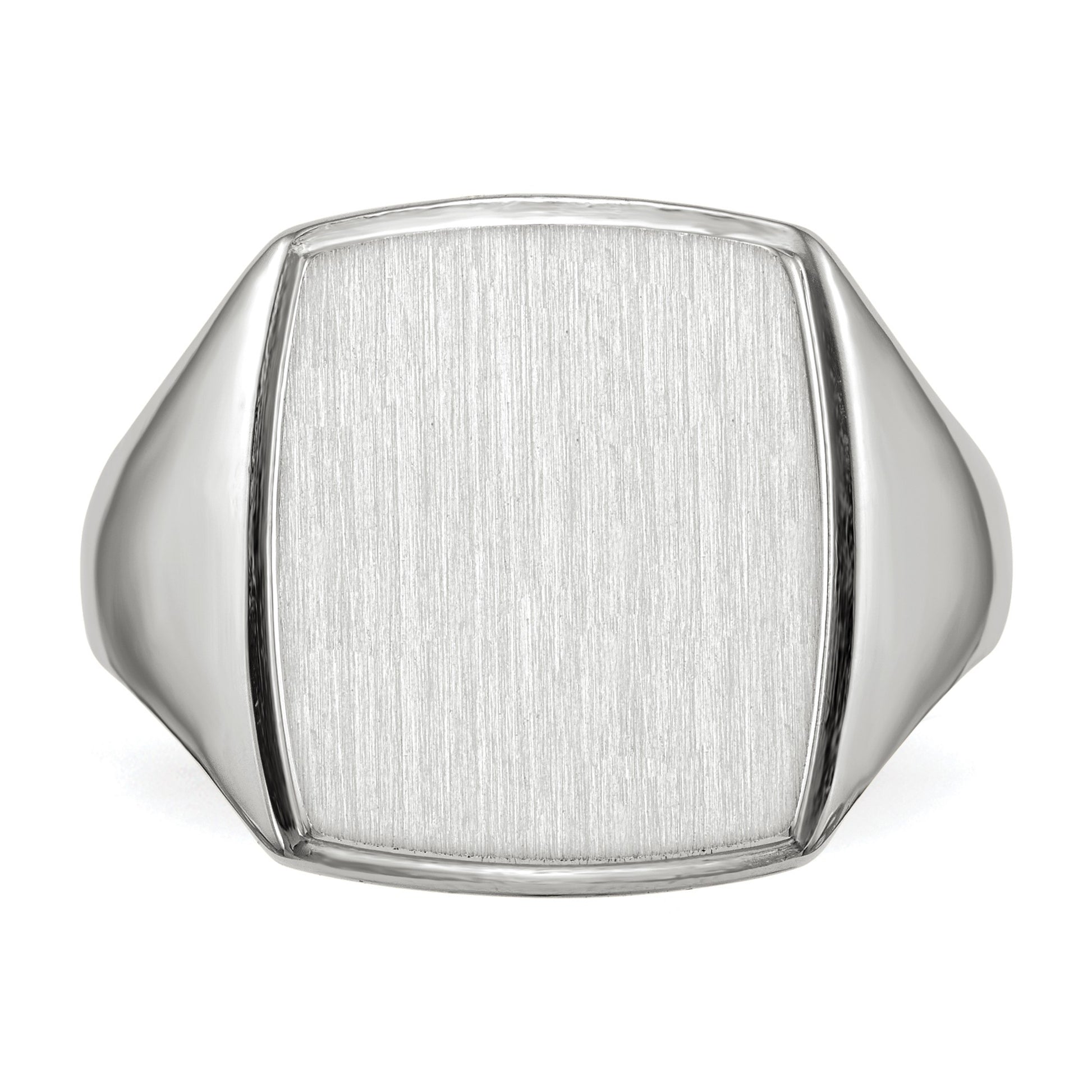 14k White Gold 13.0x15.0mm Rectangle Closed Back Mens Signet Ring
