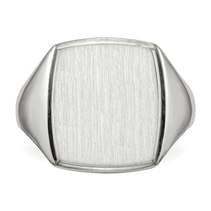 14k White Gold 13.0x15.0mm Rectangle Closed Back Mens Signet Ring