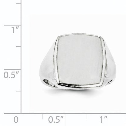 14k White Gold 13.0x15.0mm Rectangle Closed Back Mens Signet Ring
