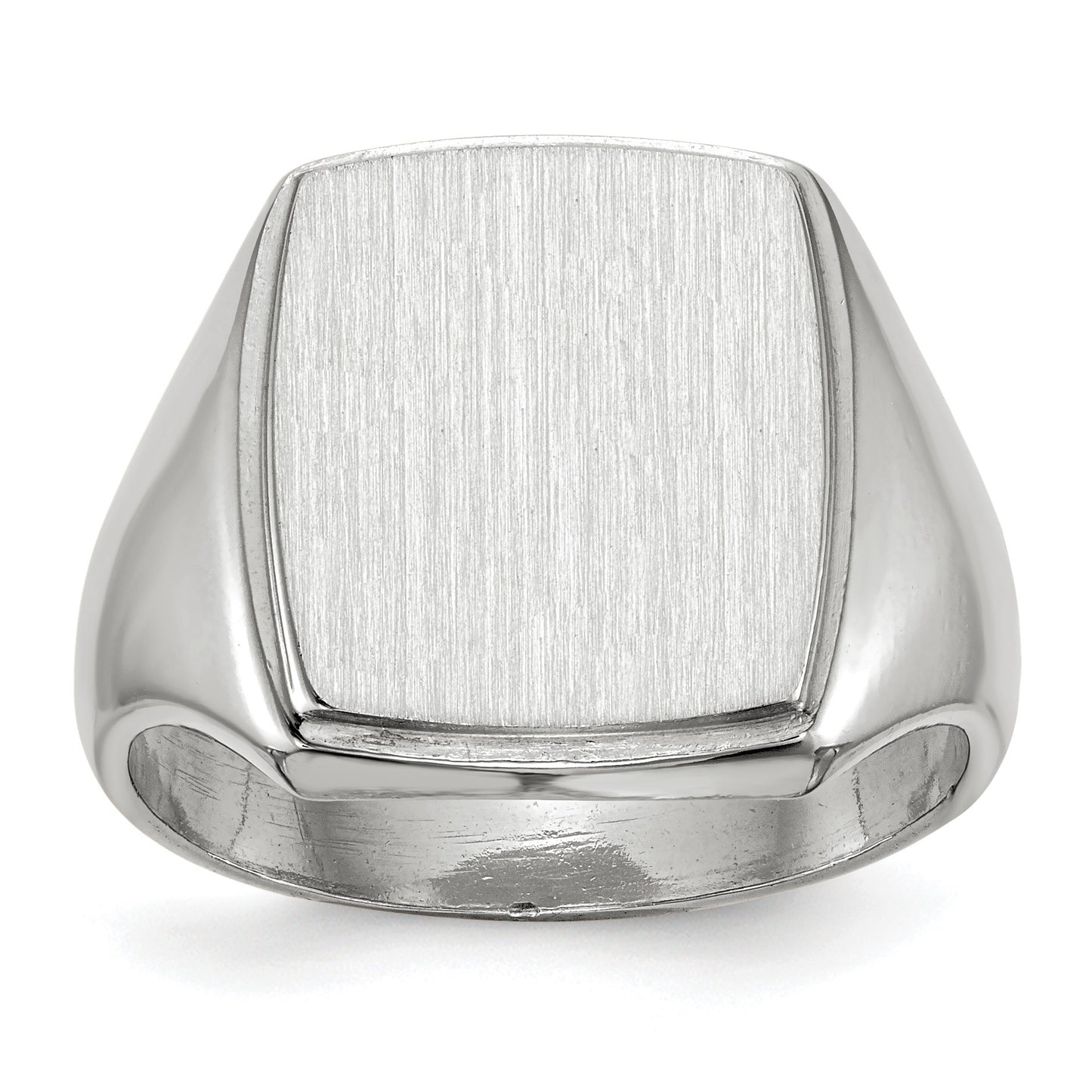 14k White Gold 13.0x15.0mm Rectangle Closed Back Mens Signet Ring