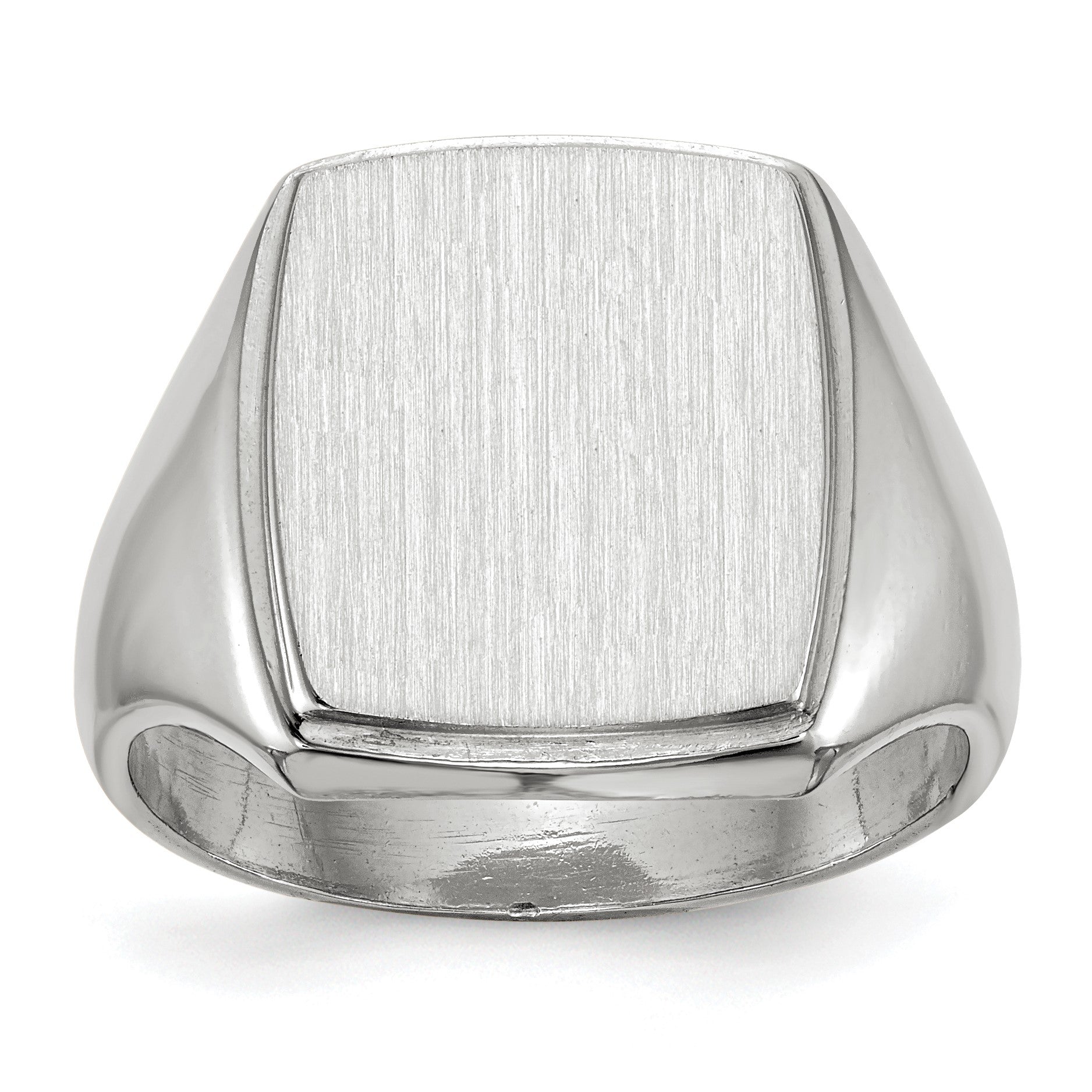 14k White Gold 13.0x15.0mm Rectangle Closed Back Mens Signet Ring