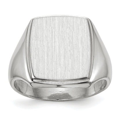 14k White Gold 13.0x15.0mm Rectangle Closed Back Mens Signet Ring