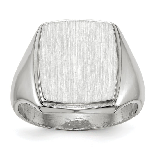 14k White Gold 13.0x15.0mm Rectangle Closed Back Mens Signet Ring