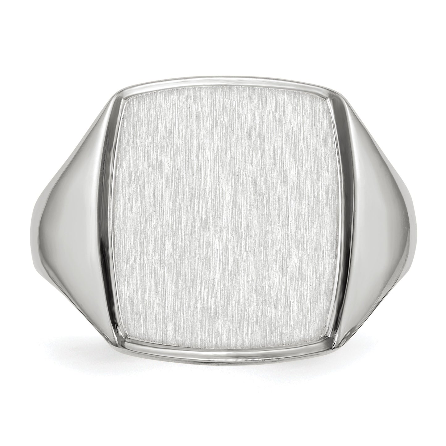 14k White Gold 13.0x15.0mm Rectangle Open Back Mens Signet Ring