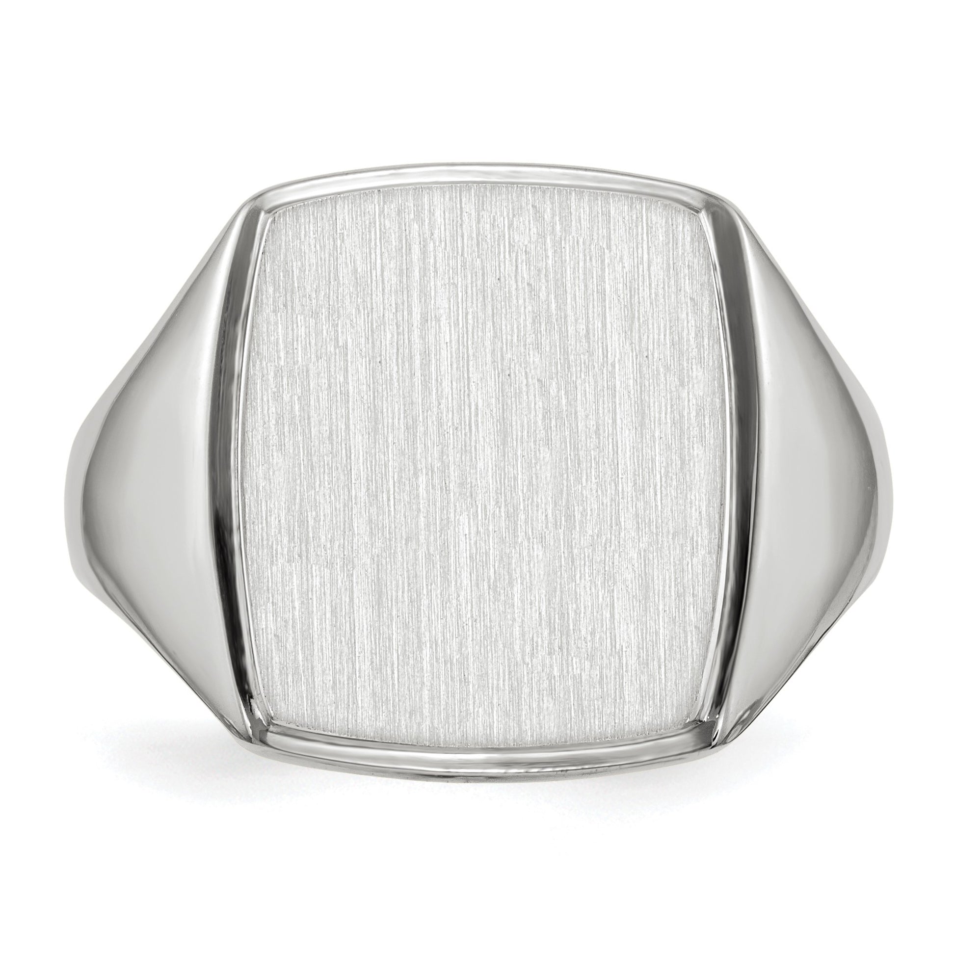 14k White Gold 13.0x15.0mm Rectangle Open Back Mens Signet Ring