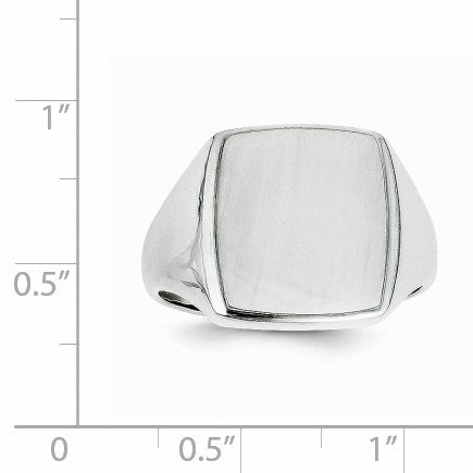 14k White Gold 13.0x15.0mm Rectangle Open Back Mens Signet Ring