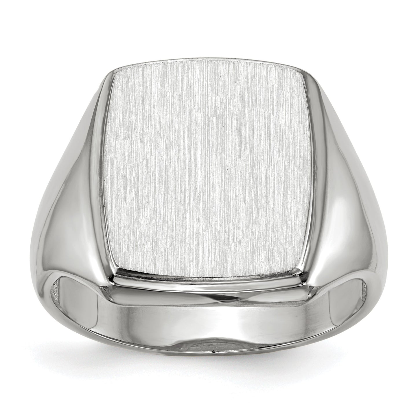 14k White Gold 13.0x15.0mm Rectangle Open Back Mens Signet Ring