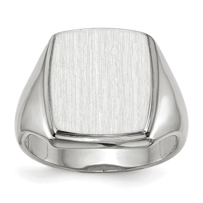 14k White Gold 13.0x15.0mm Rectangle Open Back Mens Signet Ring