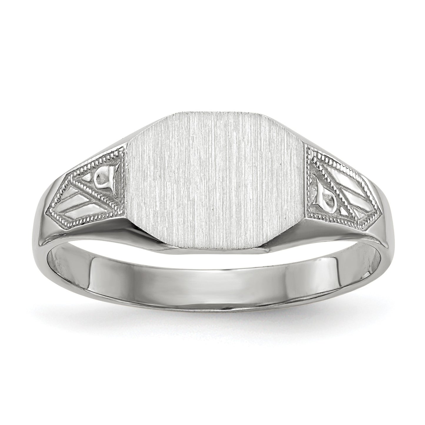 14k White Gold 9.0x7.0mm Octagon Closed Back Signet Ring
