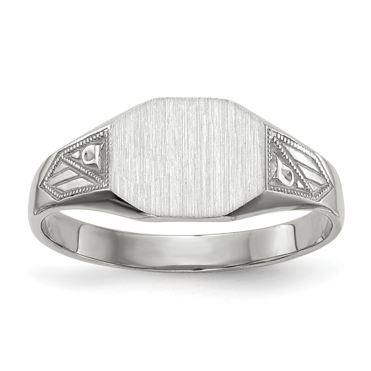 14k White Gold 9.0x7.0mm Octagon Closed Back Signet Ring