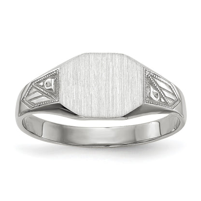 14k White Gold 9.0x7.0mm Octagon Closed Back Signet Ring
