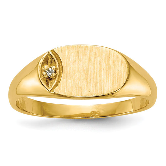 14k 1/2 point AA Diamond 10x6mm Closed Back Size 4 Childs Oval Signet Ring