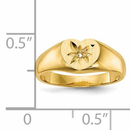 14k 1/2 point AA Diamond 7.0x6.0mm Open Back Size 3 Childs Heart Signet Ring