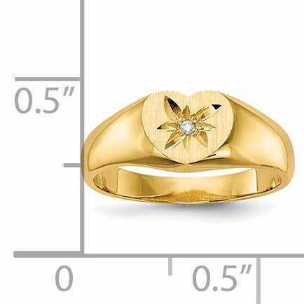 14k 1/2 point AA Diamond 7.0x6.0mm Open Back Size 3 Childs Heart Signet Ring