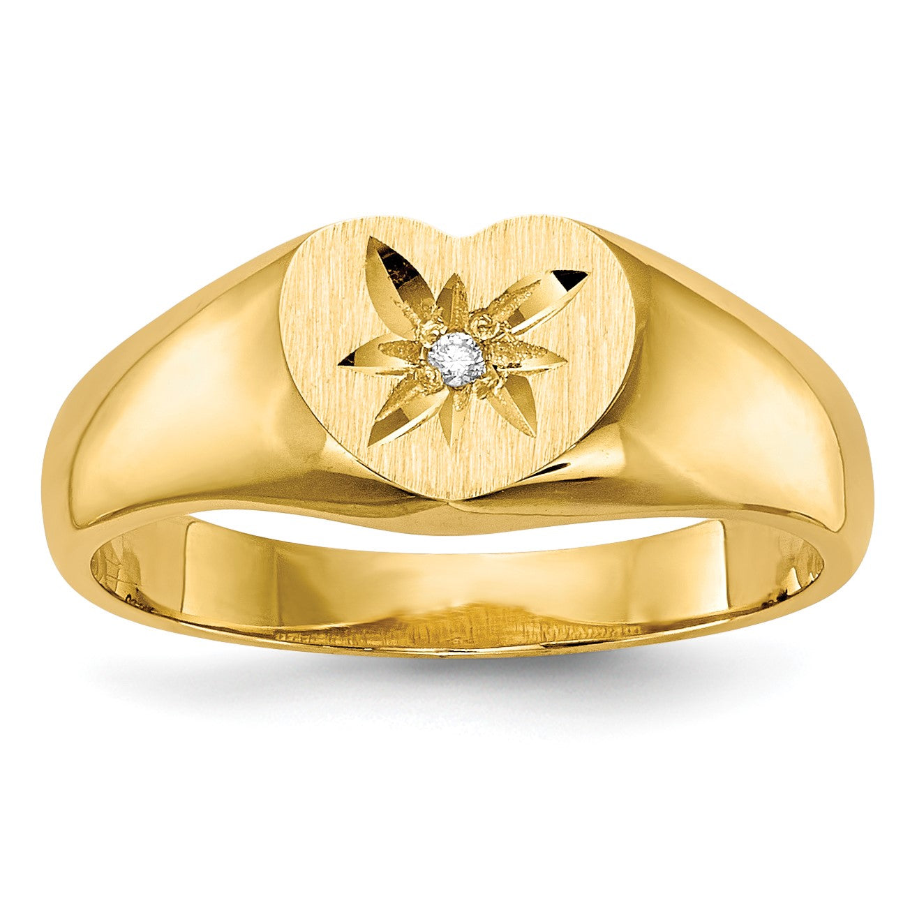 14k 1/2 point AA Diamond 7.0x6.0mm Open Back Size 3 Childs Heart Signet Ring