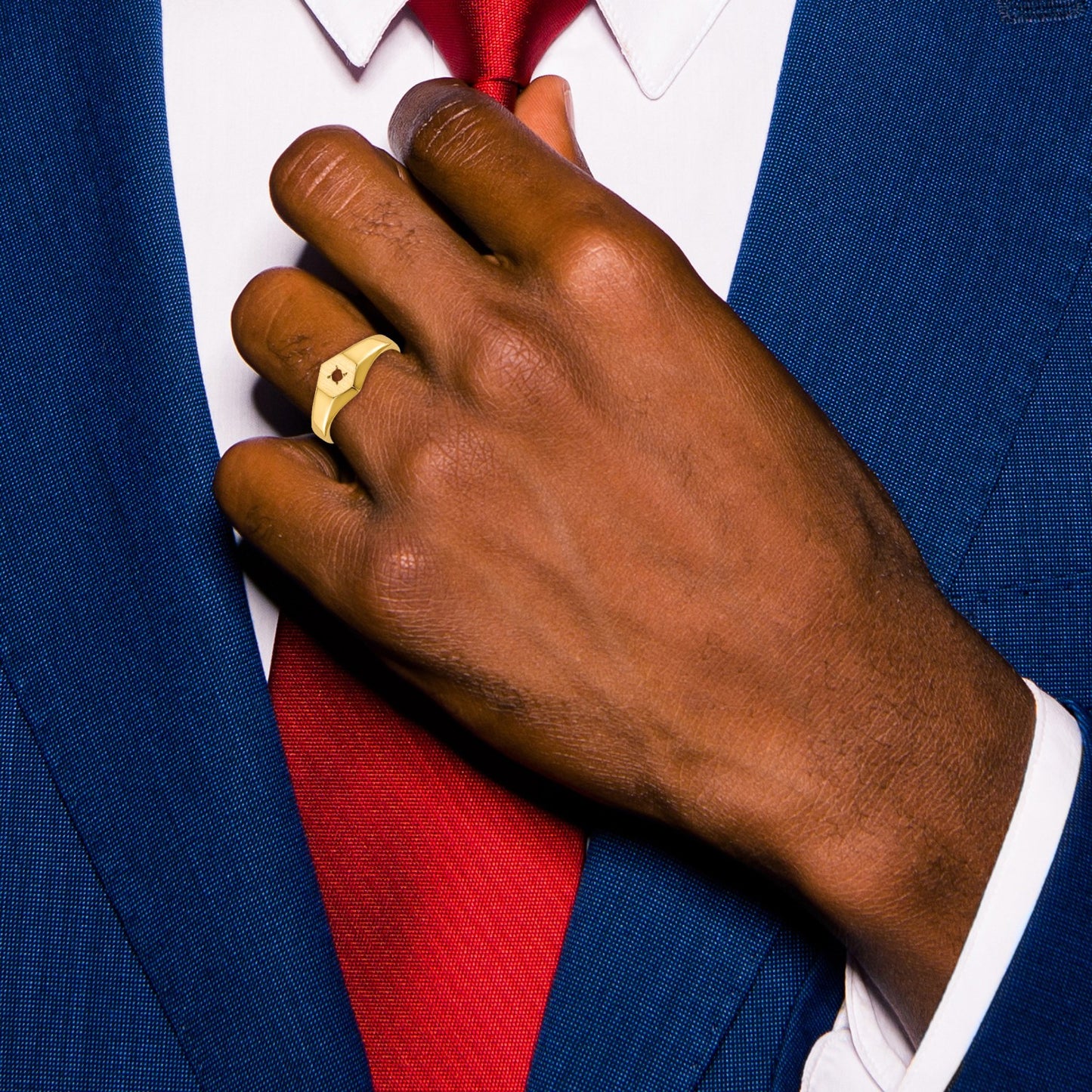 14k Holds 1-1.6mm Stone 5.0x5.0mm Open Back Size 3 Hexagonal Signet Ring Mounting
