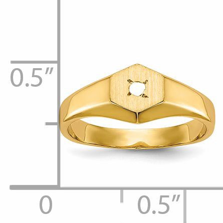 14k .02 carat AA Diamond 5.0x5.0mm Open Back Size 3 Hexagonal Signet Ring