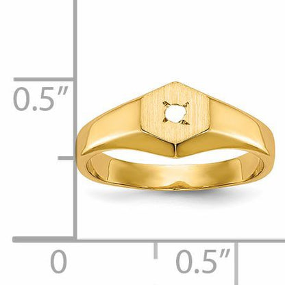 14k .02 carat AA Diamond 5.0x5.0mm Open Back Size 3 Hexagonal Signet Ring
