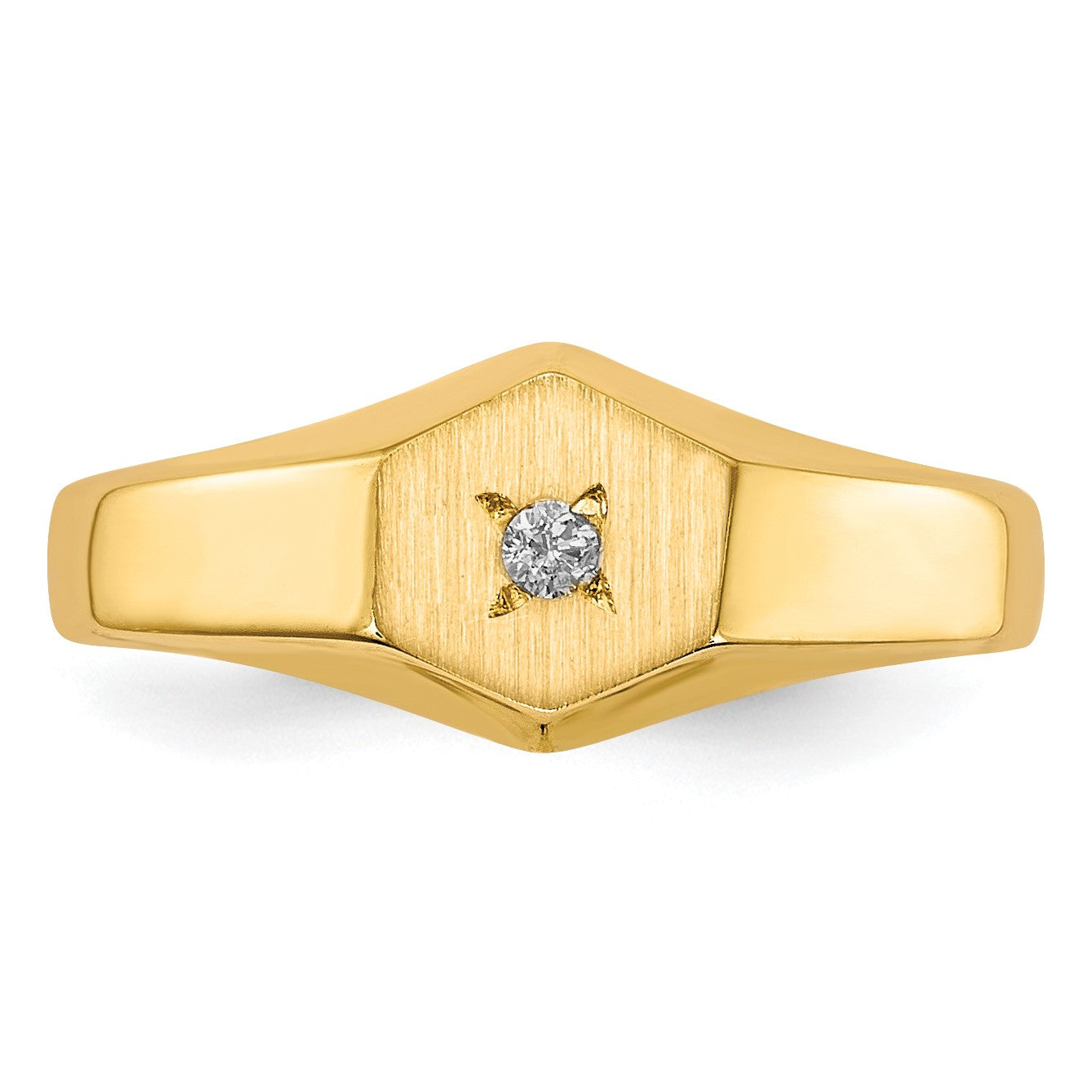 14k .02 carat AA Diamond 5.0x5.0mm Open Back Size 3 Hexagonal Signet Ring