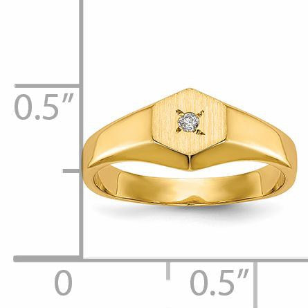 14k .02 carat AA Diamond 5.0x5.0mm Open Back Size 3 Hexagonal Signet Ring