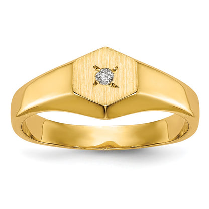 14k .02 carat AA Diamond 5.0x5.0mm Open Back Size 3 Hexagonal Signet Ring