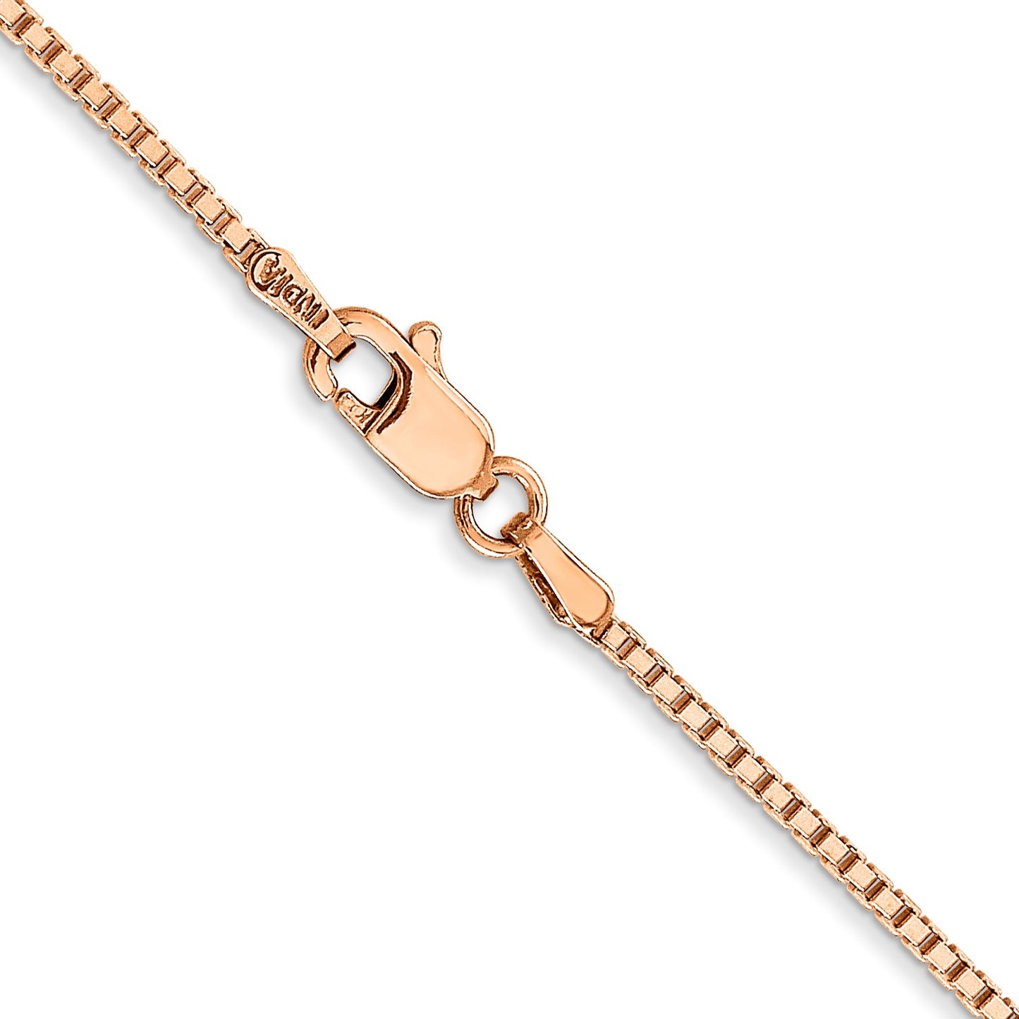 14K Rose Gold 24 inch 1.3mm Box Link with Lobster Clasp Chain