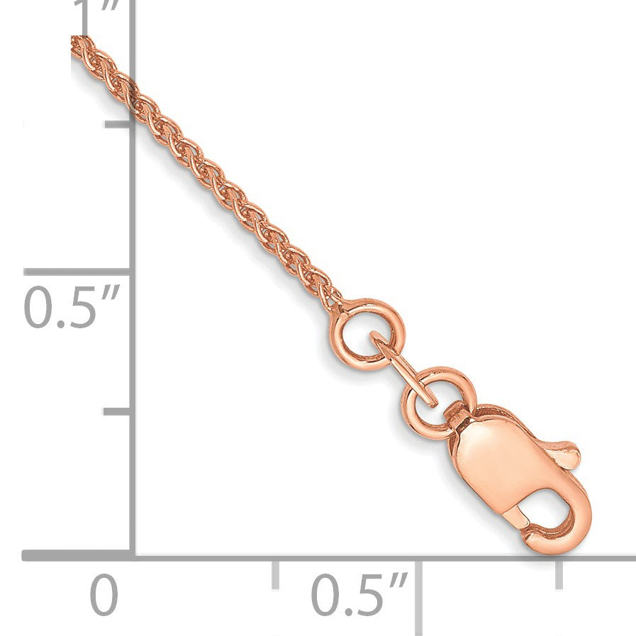 14K Rose Gold 10 inch 1mm Solid Polished Spiga with Lobster Clasp Anklet