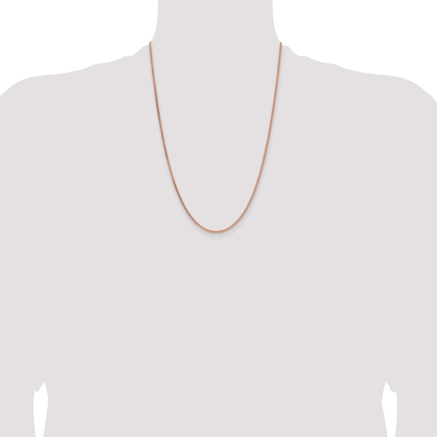 14K Rose Gold 24 inch 2.1mm Solid Polished Spiga with Lobster Clasp Chain