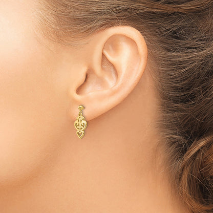 14k Polished Filigree Fancy Heart Dangle Post Earrings
