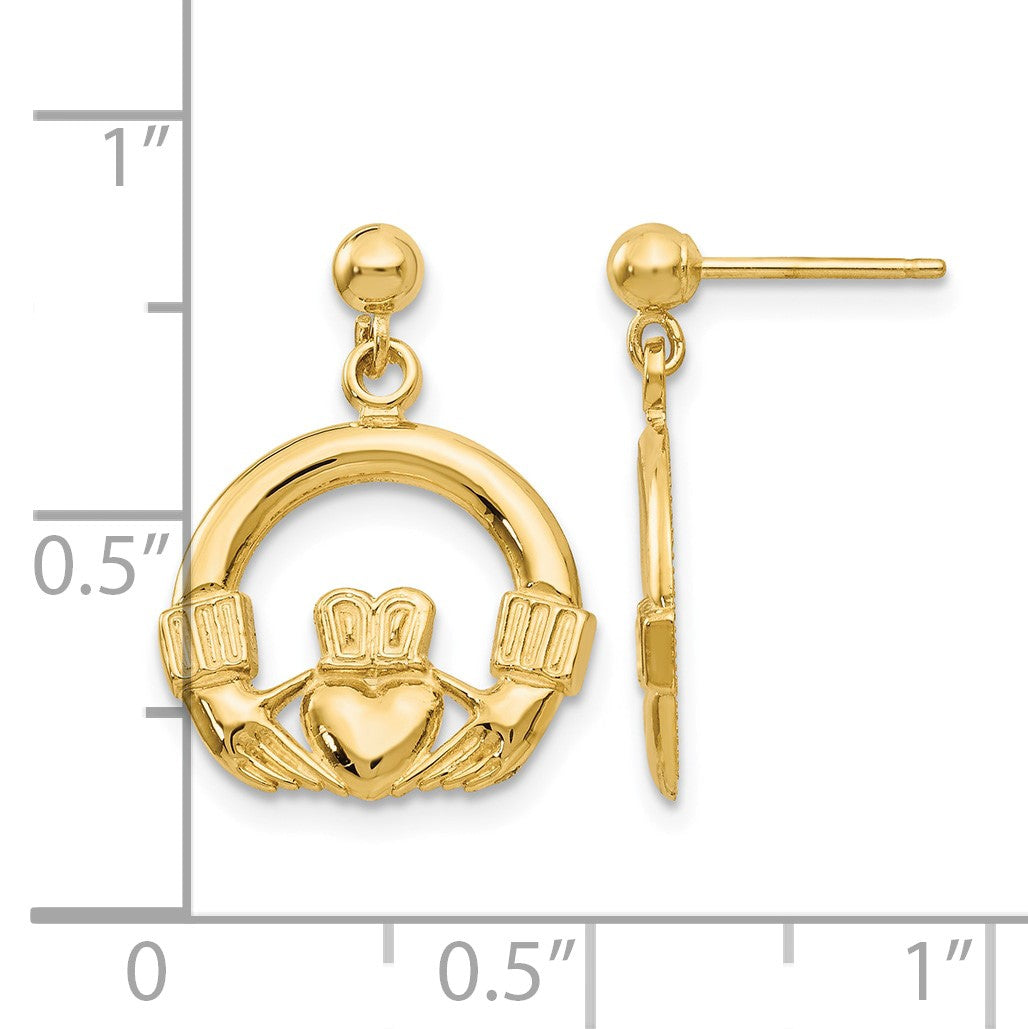 14k Claddagh Dangle Post Earrings