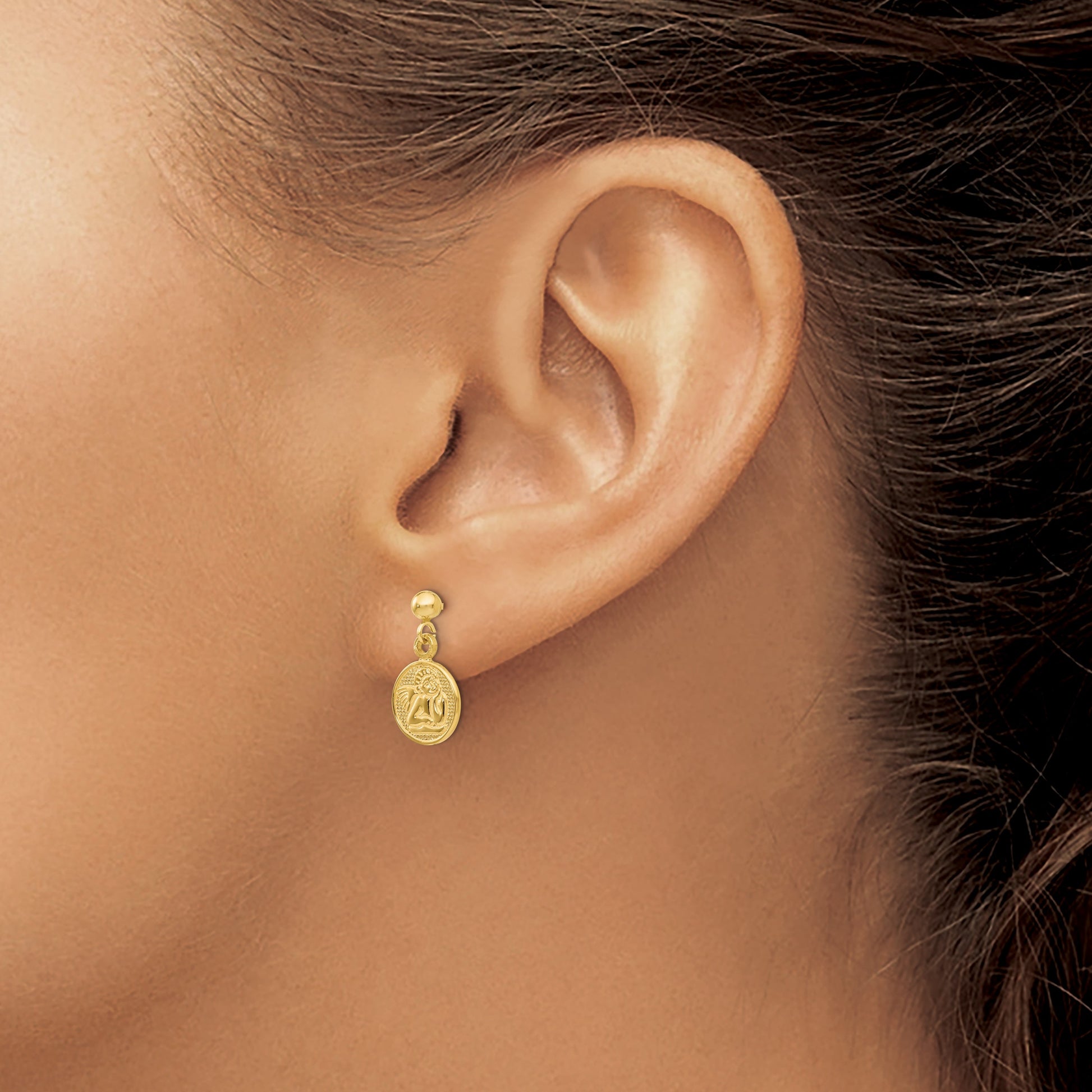 14k Polished Raphael Angel Disc Dangle Post Earrings
