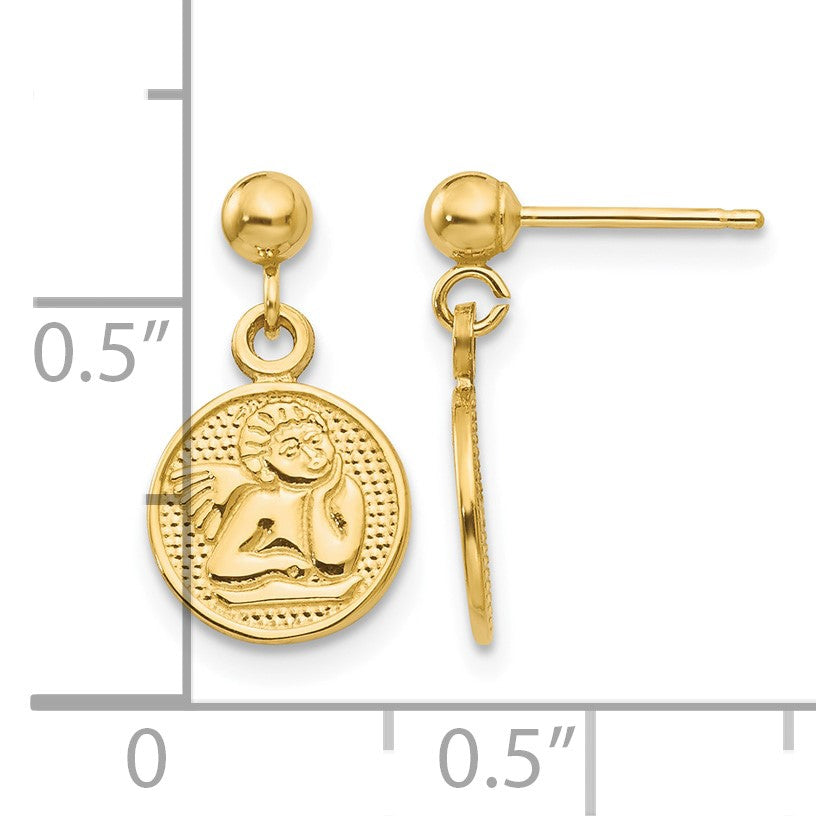 14k Polished Raphael Angel Disc Dangle Post Earrings
