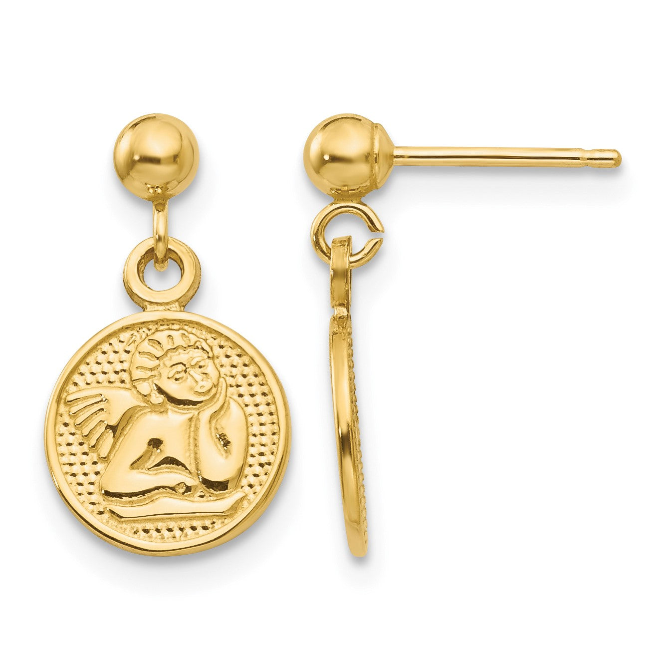 14k Polished Raphael Angel Disc Dangle Post Earrings