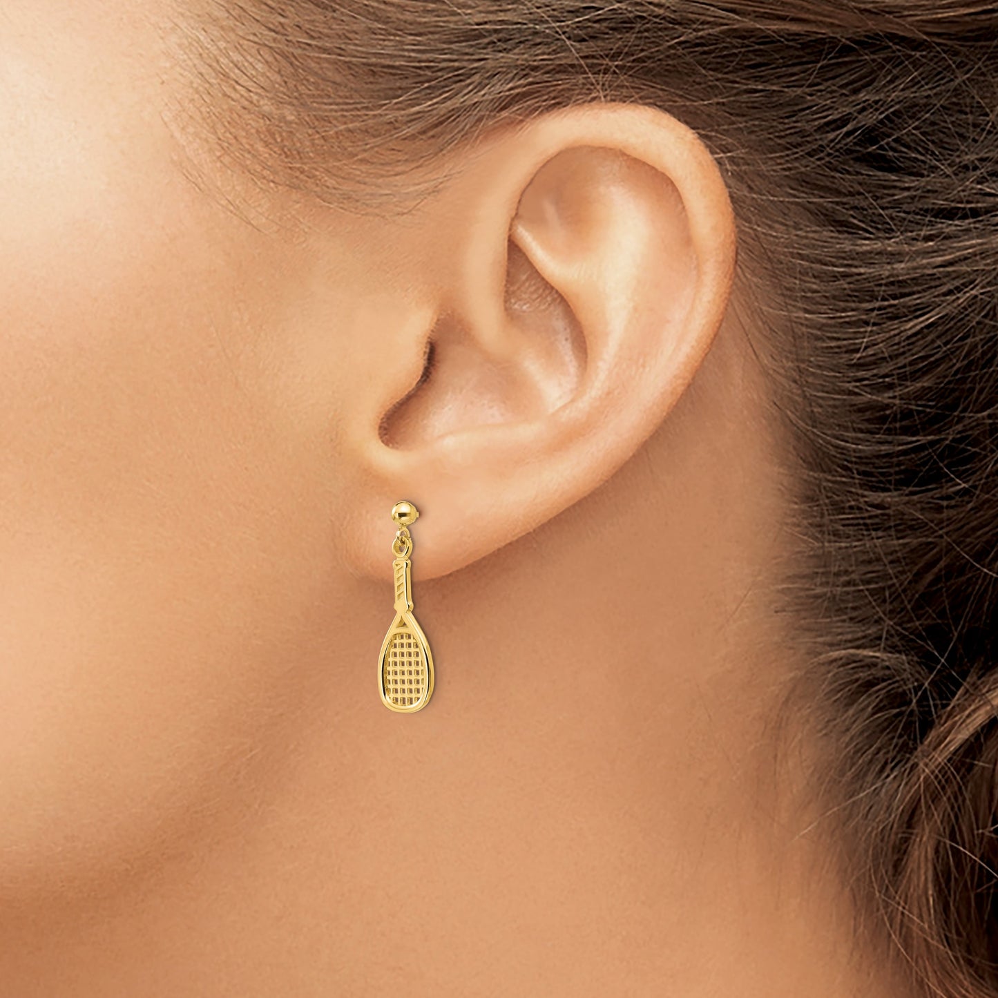 14k Polished Racquet Dangle Post Earrings