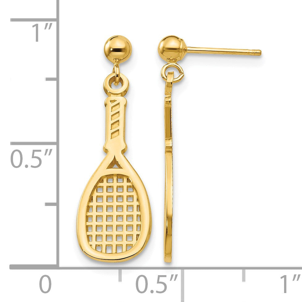 14k Polished Racquet Dangle Post Earrings