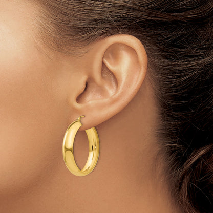 14K 7x33mm Polished Hoop Earrings