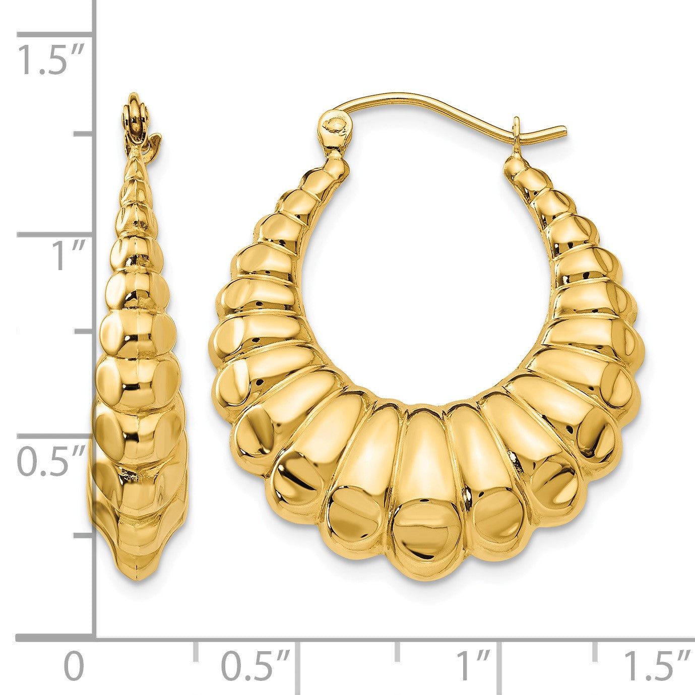 14k Polished Scalloped Hollow Hoop Earrings