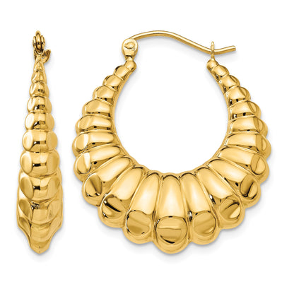 14k Polished Scalloped Hollow Hoop Earrings