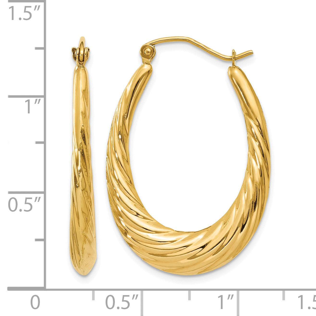 14k Polished Twisted Oval Hollow Hoop Earrings