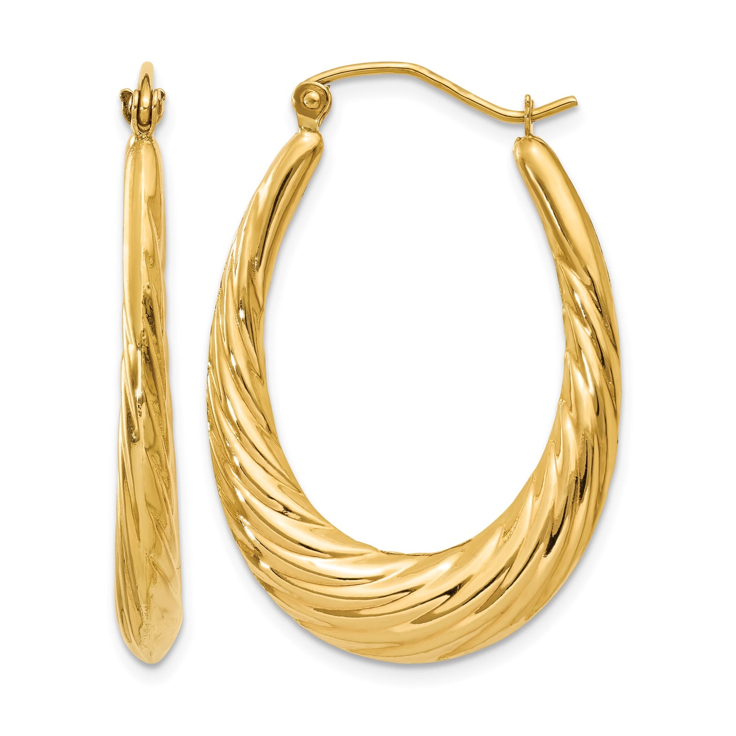 14k Polished Twisted Oval Hollow Hoop Earrings