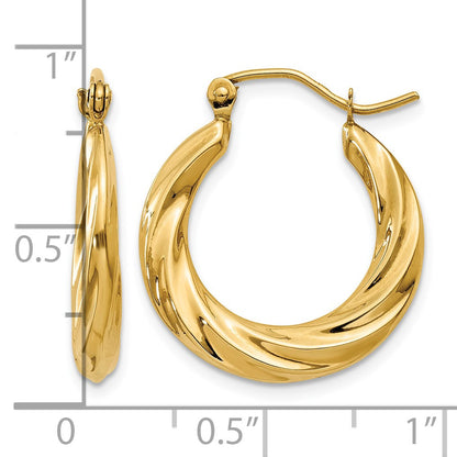 14k Polished Twisted Hollow Hoop Earrings